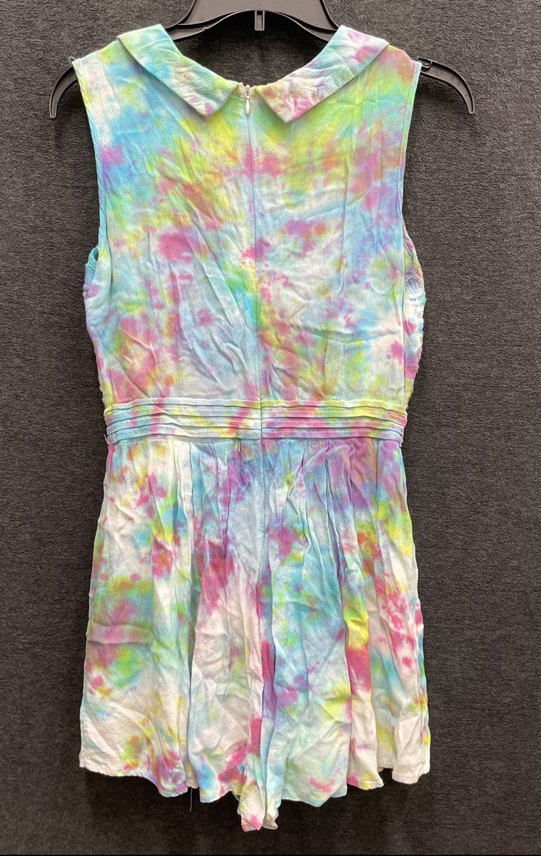Mustard Seed Women's Pastel Tie Dye Embroidered Bodice Collared Romper Sz M