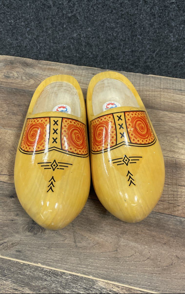Dutch Hand Painted Wooden Shoes Klompen Orange Spiral Design Size EU 34-35