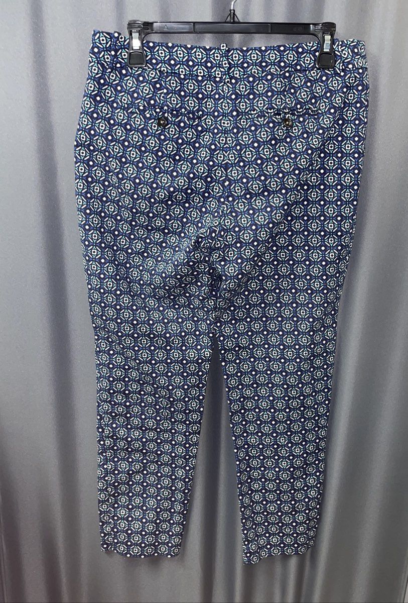 Merona Women's Navy Teal Geometric Medallion Stretch Classic Slim Pants Sz 6