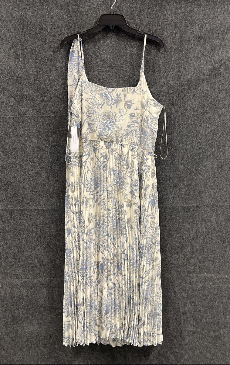 Signature by Robbie Bee Women's White Blue Floral Pleated Maxi Dress NWT Sz XL