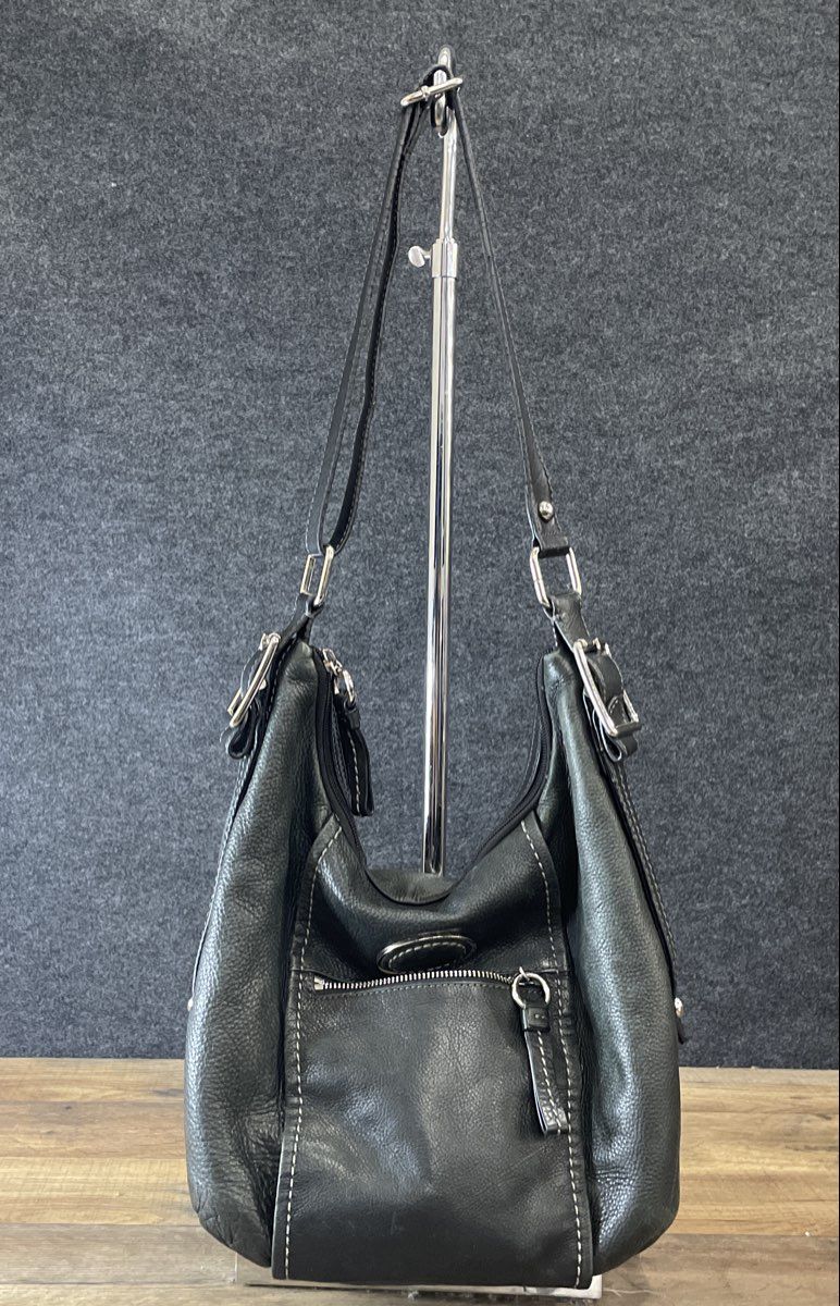 Giani Bernini Black Pebbled Leather Hobo Shoulder Bag Silver Hardware