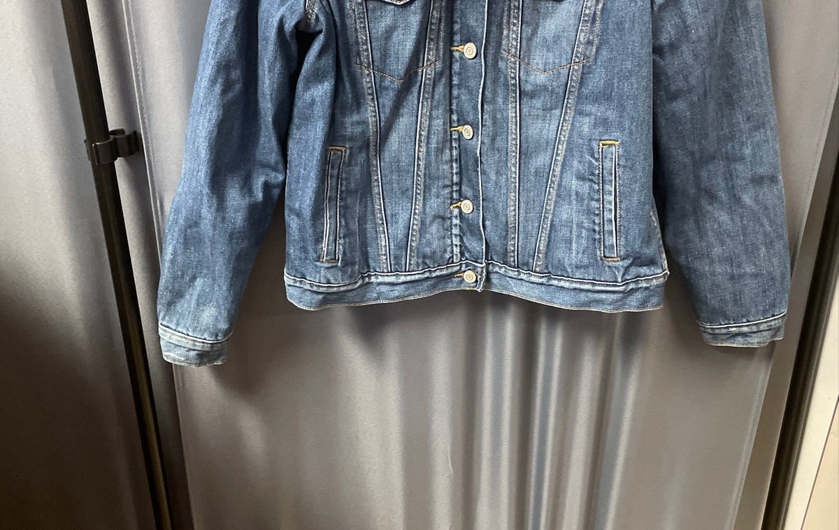 Gap Women's Blue Denim Trucker Jacket Faux Shearling Sherpa Collar Sz L