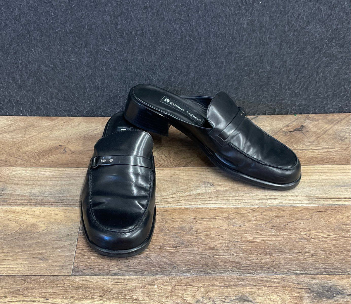 Etienne Aigner Ruthie Black Leather Loafer Mules Women's Size 6.5