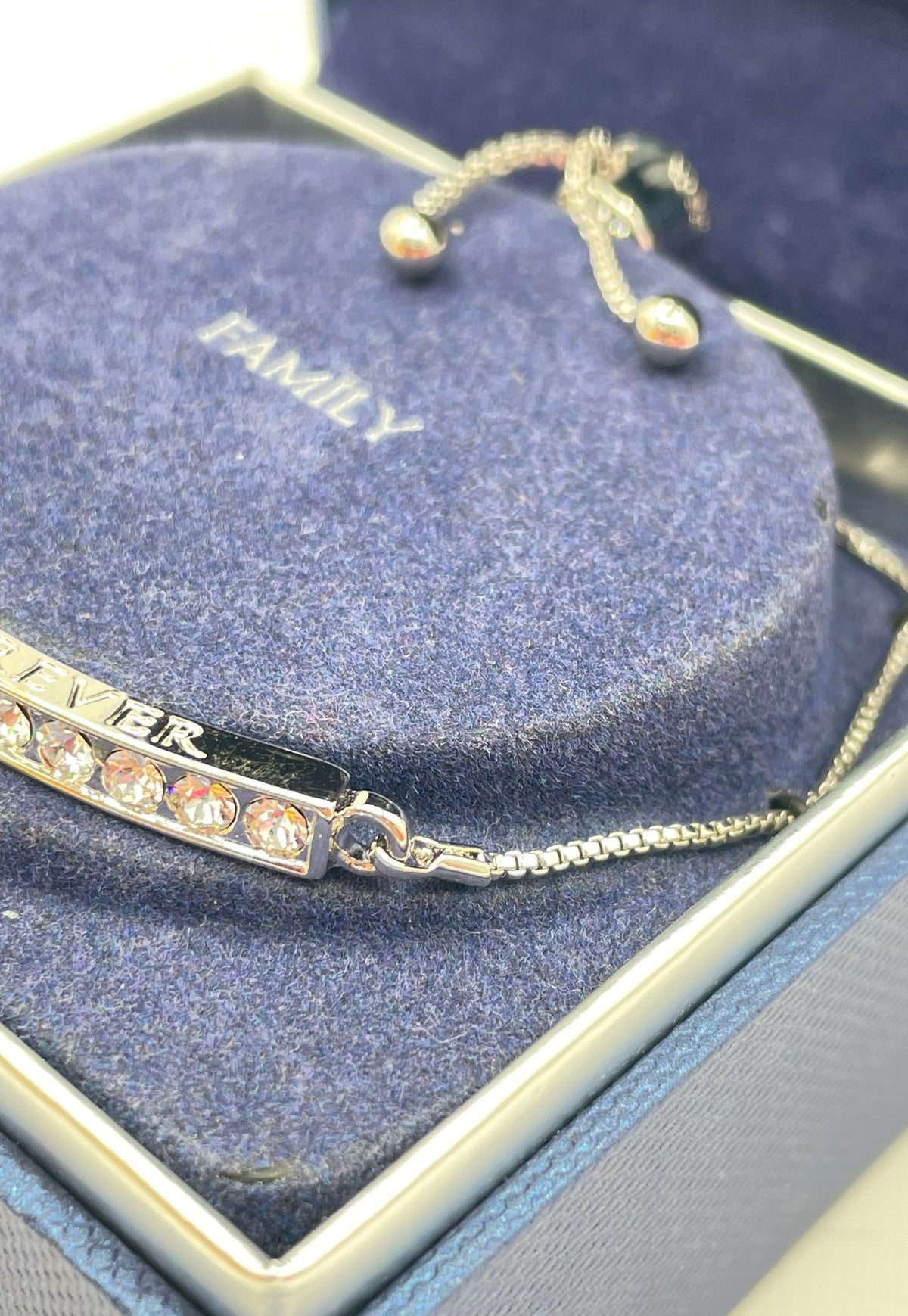 Brilliance Two Tone Swarovski Crystal Family Forever Slider Bracelet In Box