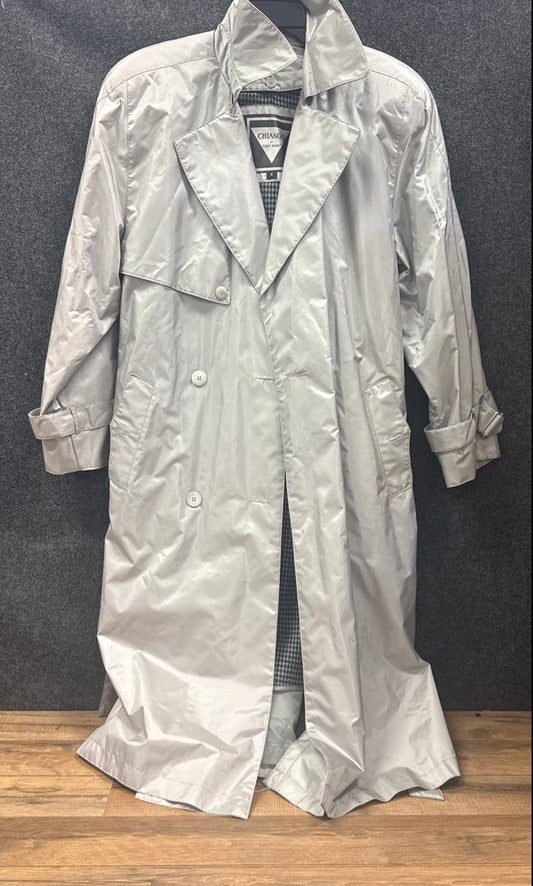 Vintage 80s Chiango by Fleet Street Silver Metallic Trench Coat Belted Sz 6