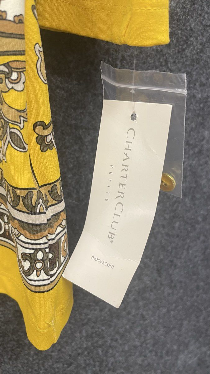 Charter Club Women's Yellow Maize Gold Polished Knit Scroll Tunic Top NWT PM