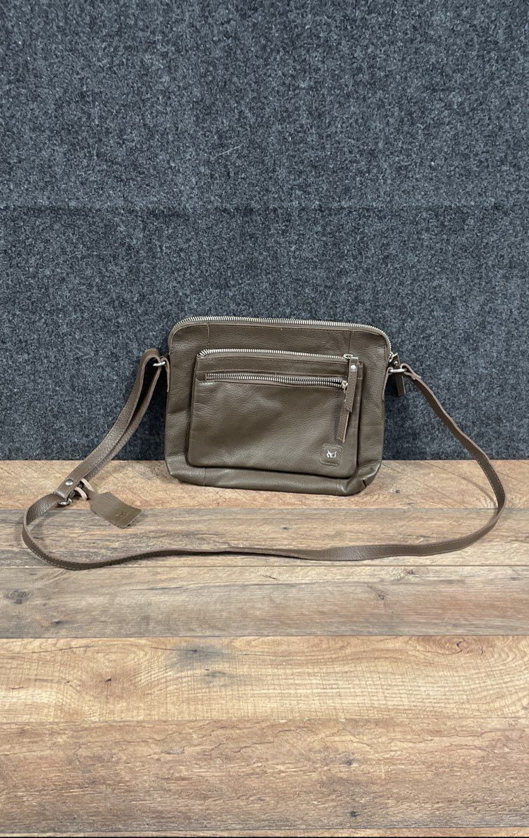 Wise Owl Brown Pebbled Leather Multi-Pocket Crossbody Shoulder Bag