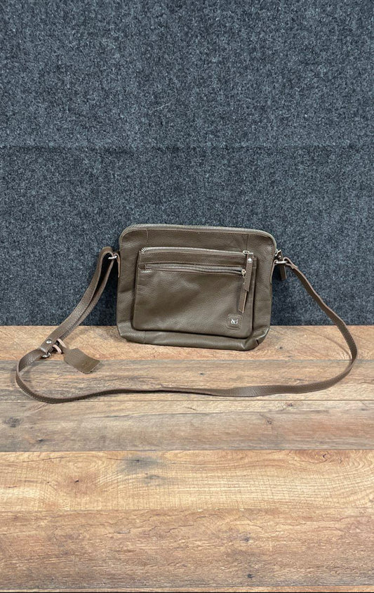 Wise Owl Brown Pebbled Leather Multi-Pocket Crossbody Shoulder Bag