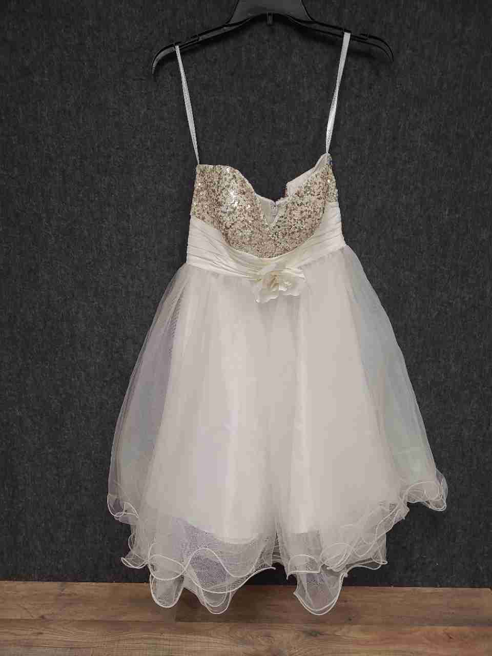 Cinderella Women's White Sequin Tulle Ruffle Special Occasion Party Dress Sz 4
