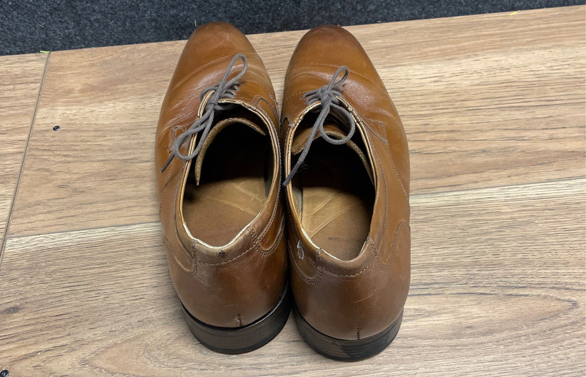 Johnston & Murphy Men's Brown Leather Plain Toe Derby Dress Shoes Size 13 M