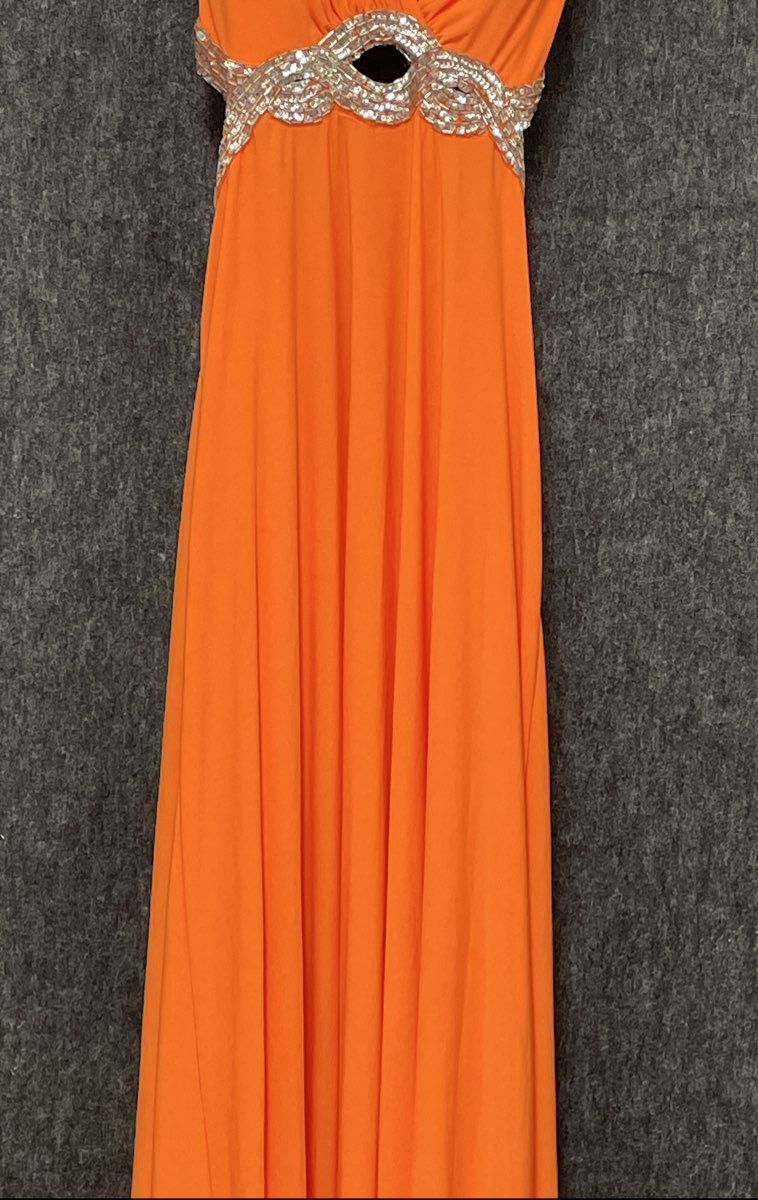 Hailey Logan Women's Vibrant Orange Sequin Halter Evening Dress Size 5