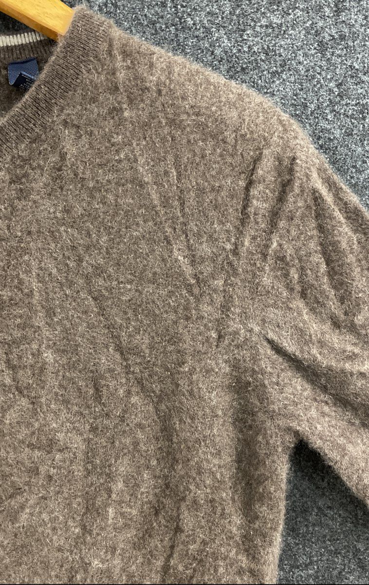 Allen Solly Men's Brown V-Neck 100% Cashmere Sweater Ribbed Trim Size L