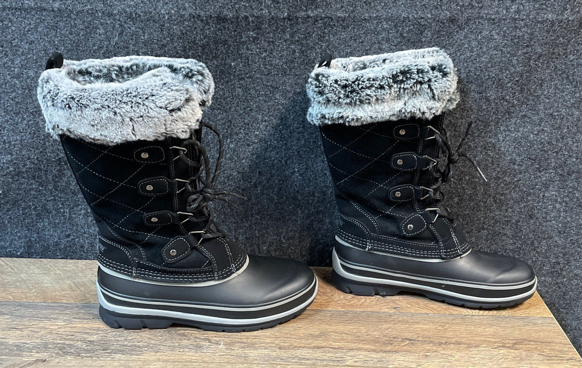 Khombu Ellie Black Faux Fur Trim Winter Snow Duck Boots Size 6M