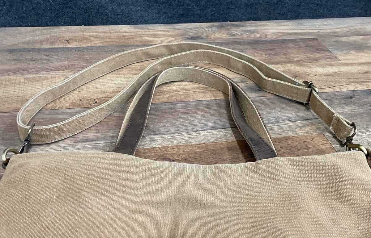 Farmhouse Is My Style Brown Canvas Large Crossbody Tote Bag Leather Trim