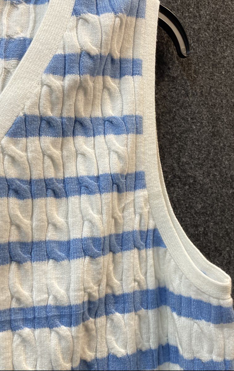 Wiholl Women's Cable Knit Sweater Vest Blue Striped Button Front Size XXL NWT
