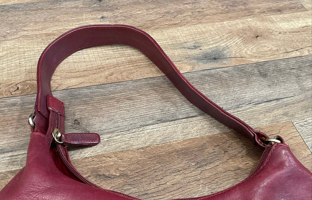 St. Johns Bay Red Leather Shoulder Bag Hobo Purse Gold Hardware