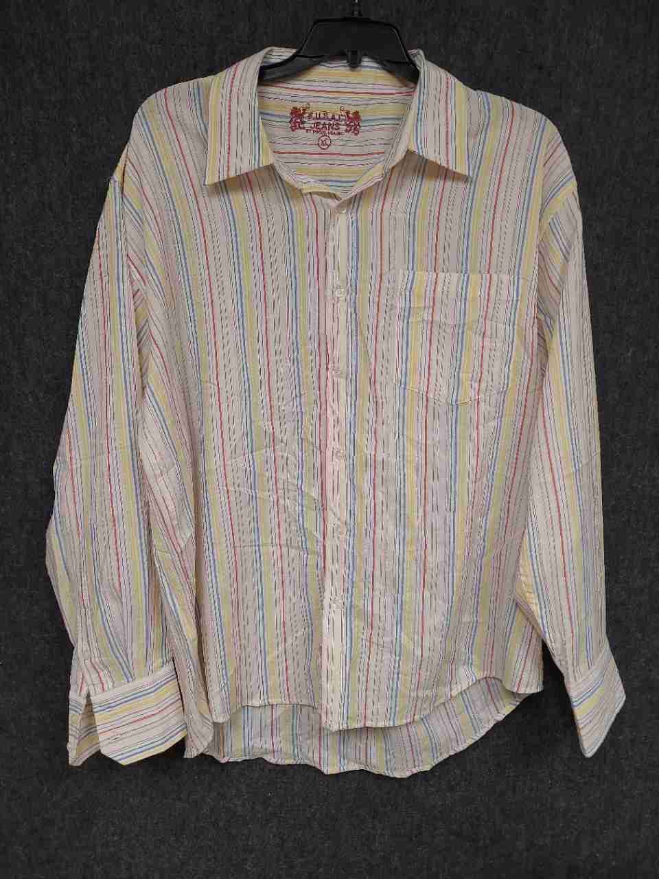 FUSA Jeans Men's Long Sleeve Button Down Striped Shirt Multi-Color Size XL