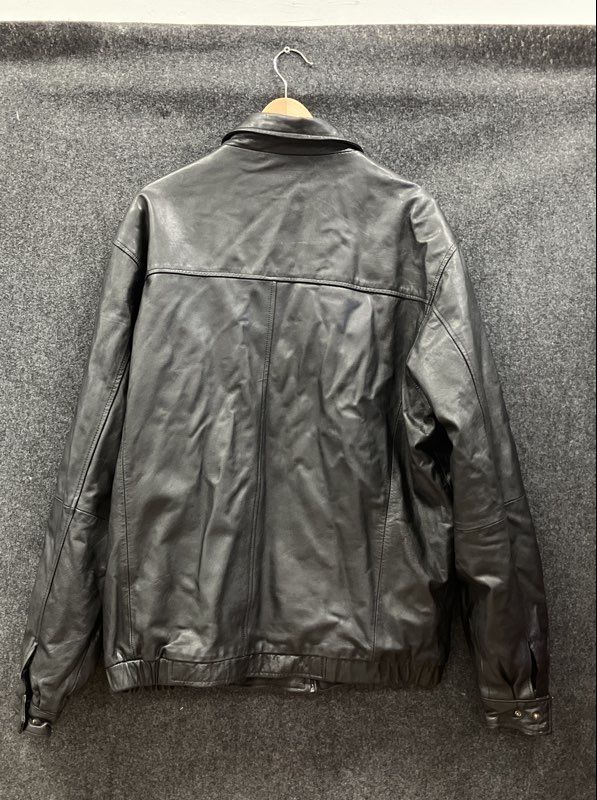St. John's Bay Men's Black Leather Full Zip Quilted Bomber Jacket Tall Sz XLT