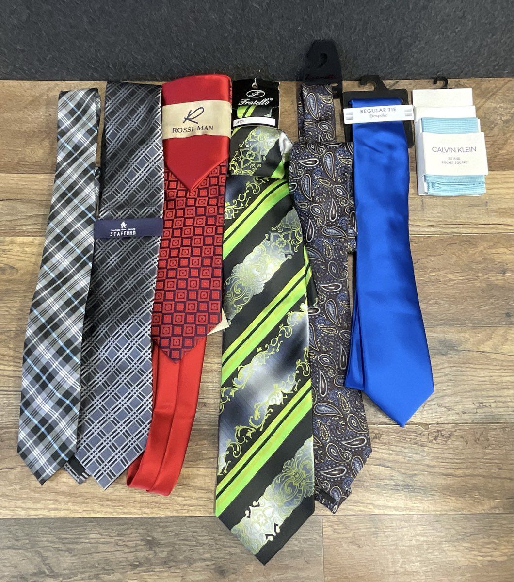 NWT Men's Necktie Lot Stafford Calvin Klein Rossi Man Silk Plaid Paisley 7pc