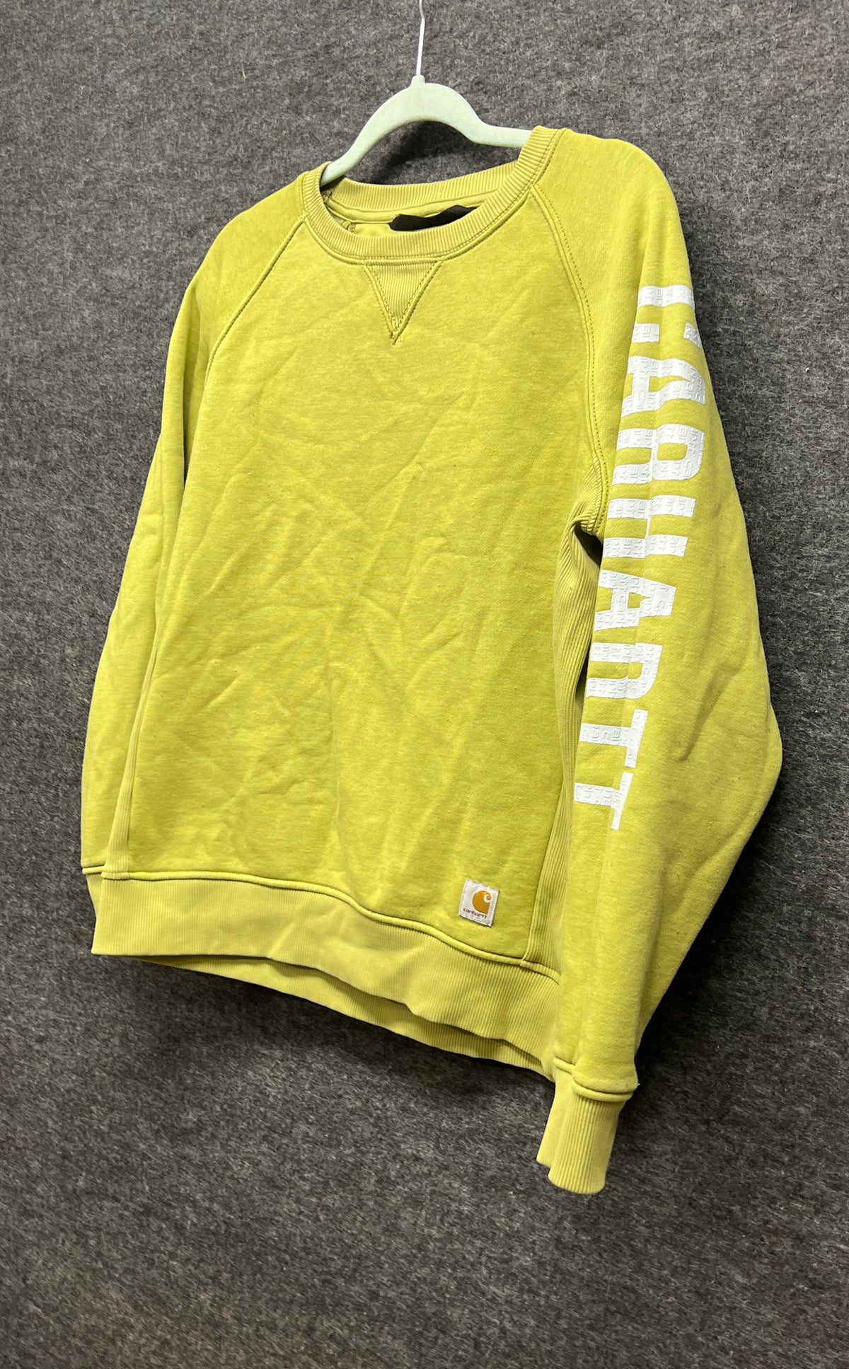 Carhartt Relaxed Fit Logo Sleeve Crewneck Sweatshirt Neon Yellow Sz S (4-6)