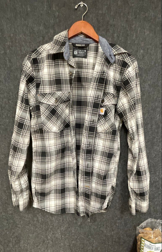 Carhartt Men's Rugged Flex Black Plaid Long Sleeve Button Down Shirt Sz S