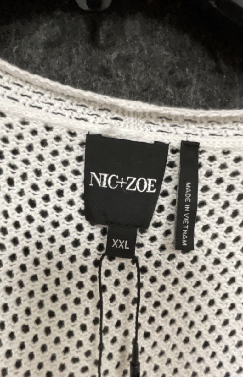 NIC+ZOE Women's Paper White Open Knit Mesh Drape Front Cardigan Sweater NWT XXL