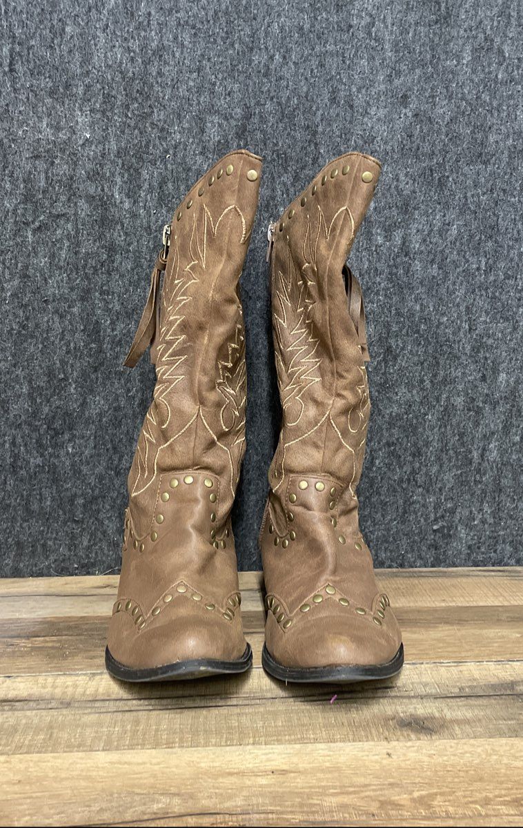Matisse Coconuts Brown Faux Leather Pirate Western Studded Boots Size 6 M