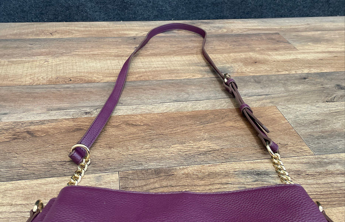 Nanette Lepore Purple Pebbled Leather Triple Zip Crossbody Shoulder Bag