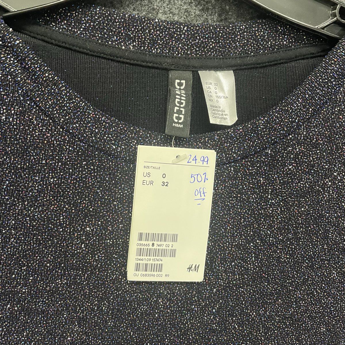 H&M Divided Women's Metallic Sparkly Knit Tunic Shirt Black Glitter NWT Sz 0