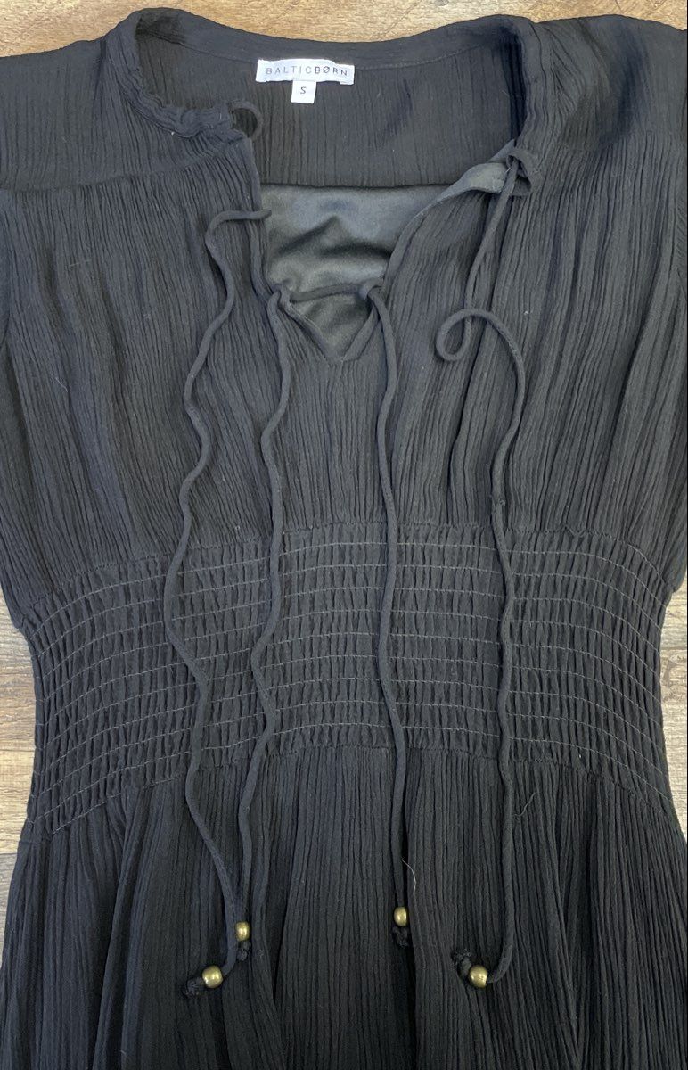 Baltic Born Women's Black Smocked Waist Tiered Ruffle Rayon Dress Size S