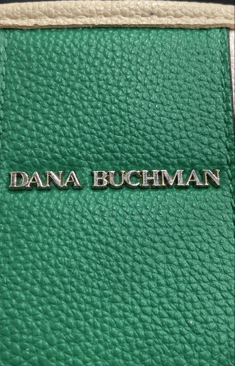 Dana Buchman Cream White Green Geometric Pattern Leather Tote Handbag
