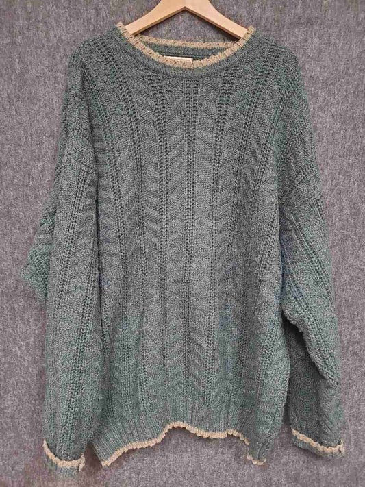 Vintage 90s Woolrich Men's Green Textured Cotton Knit Sweater Made in USA Sz 2XL