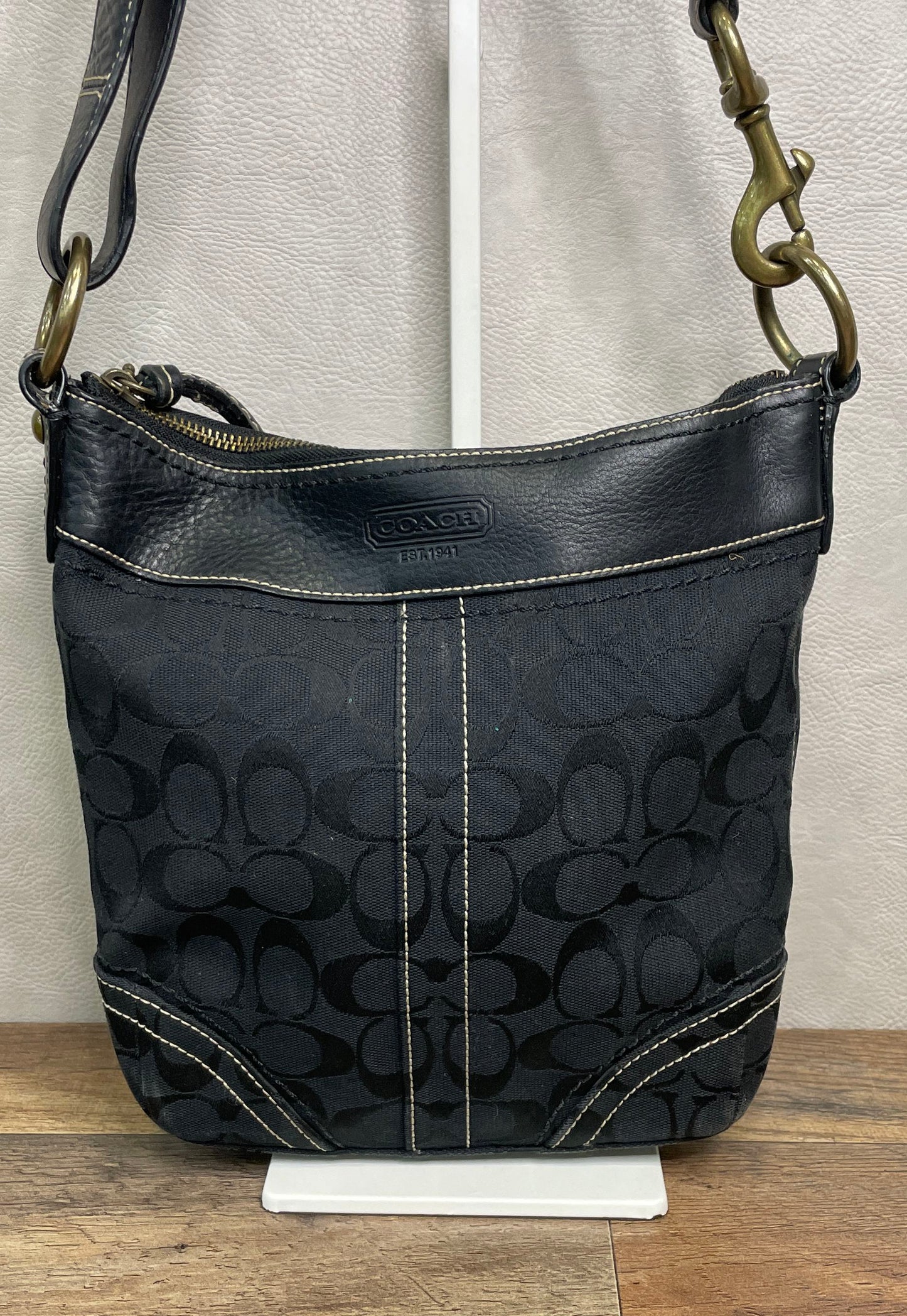 Coach Black Signature Jacquard Leather Trim Small Shoulder Crossbody Bag 10402