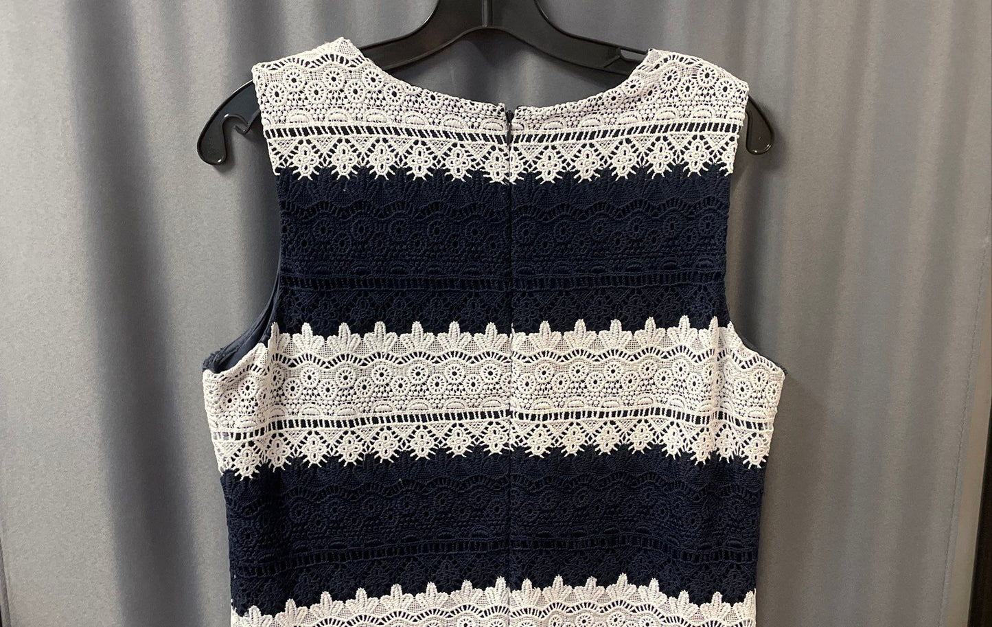 Karl Lagerfeld Paris Women's Navy Blue White Striped Lace Crochet Dress Sz 10