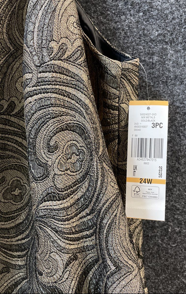 Kasper Women's Gold Black Metallic Paisley Jacquard Shell Top Sz 24W NWT
