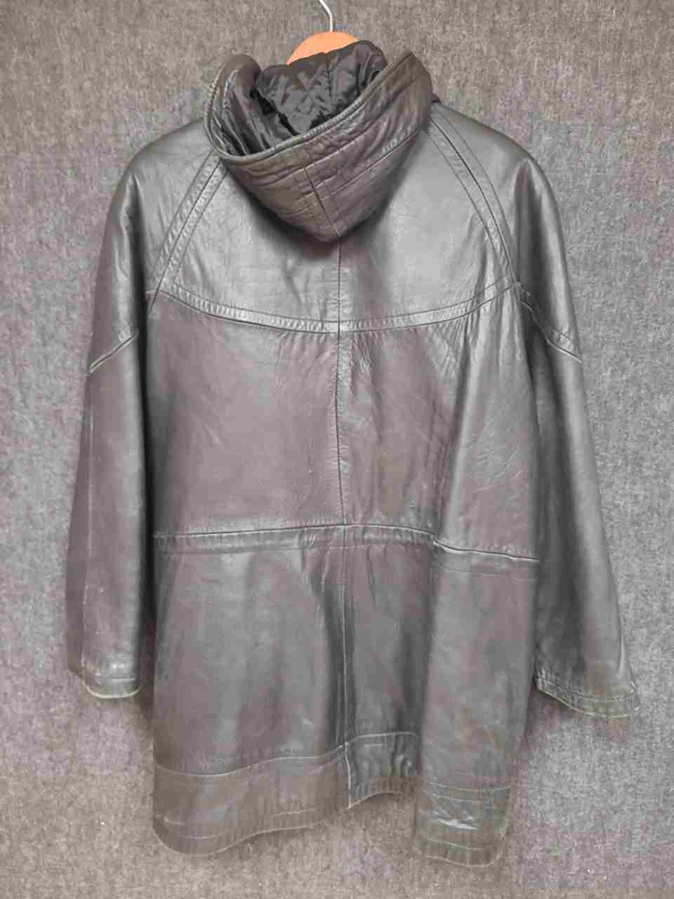 Vintage 90s Express Women's Black Hooded Leather Coat Thinsulate Quilted Sz L