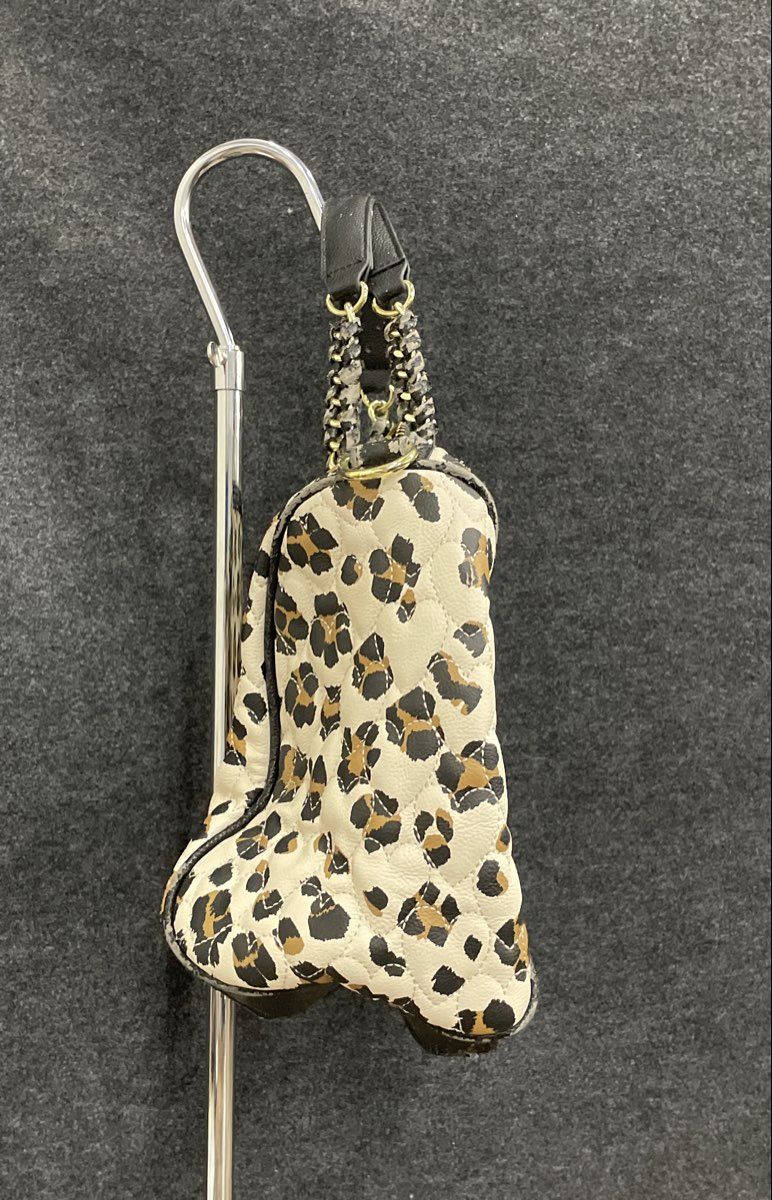Betsey Johnson White Leather Leopard Quilted Satchel Bag Gold Hardware
