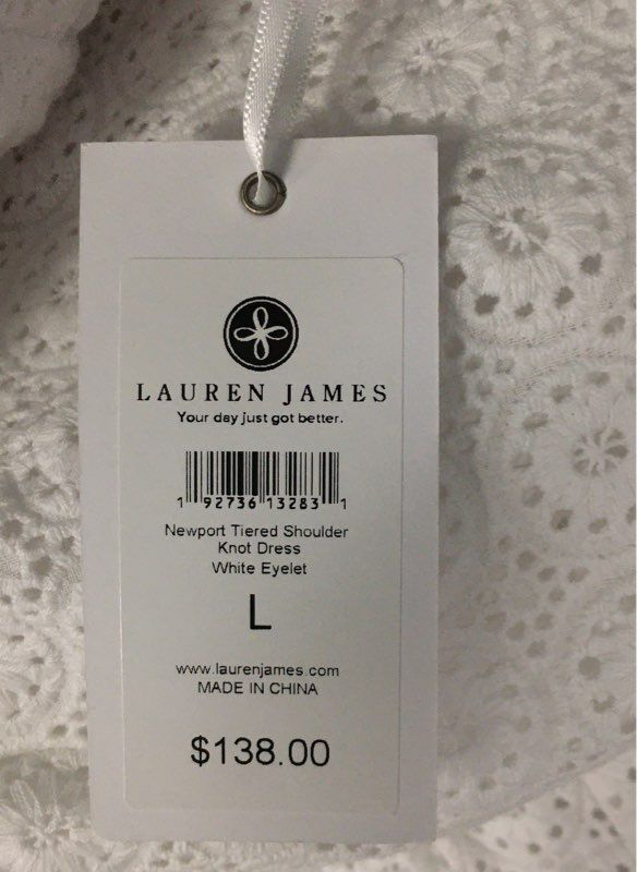 Lauren James Women's White Newport Tiered Shoulder Knot Eyelet Dress NWT Sz L