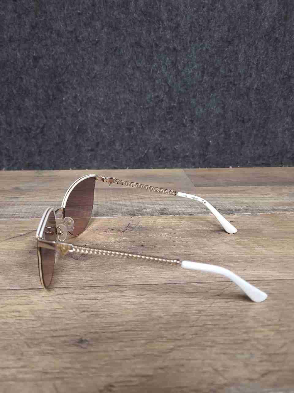 Guess Women's Gold White Cat Eye Sunglasses Chain Arms GF6092 Gradient Lens