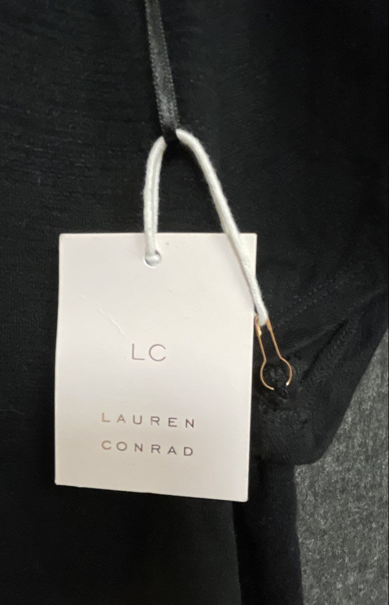 LC Lauren Conrad Women's Black Short Sleeve Lace Hem Tie Back Shirt Sz XL NWT