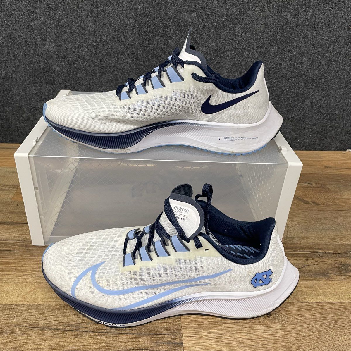 Nike Air Zoom Pegasus 37 UNC Tar Heels White Navy Blue Running Shoes Size 7.5