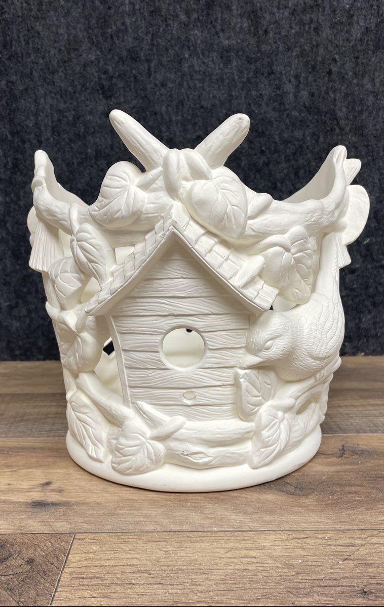Vintage Scioto '88 Ceramic Bisque Birdhouse Candle Votive Holder Ready to Paint