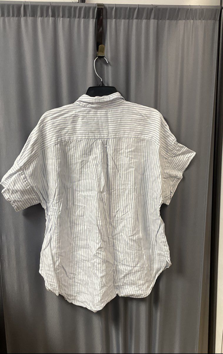 Lauren Ralph Lauren Women's Blue Striped 100% Linen Button Down Shirt Sz XL