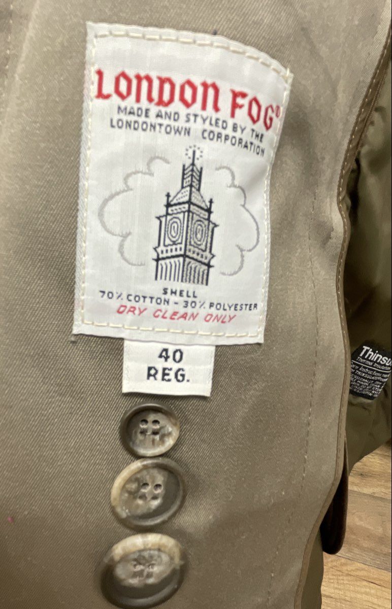 London Fog Men's Vintage 90s Tan Belted Trench Coat Zip Out Lining Sz 42 REG