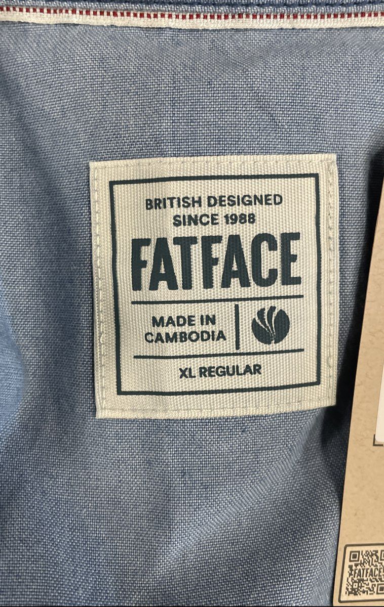 FatFace Men's Indigo Blue Geo Print Short Sleeve Cotton Shirt XL Regular NWT