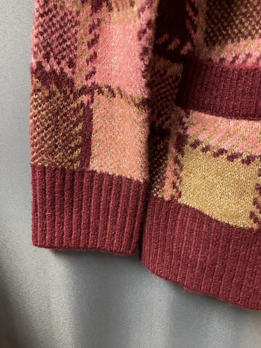 Black Tape Women's Burgundy Pink Plaid Windowpane Sweater Cardigan NWT Sz XS