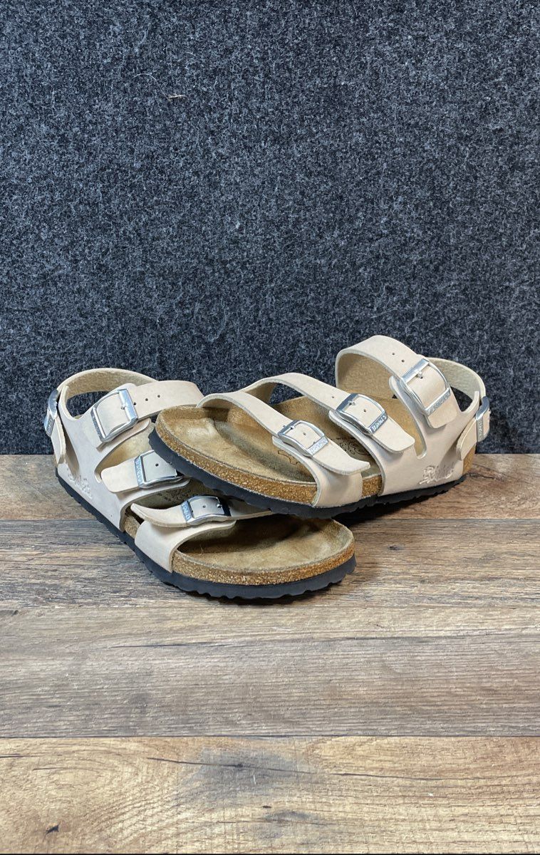 Birki's Rio Cream Off-White Three Strap Backstrap Sandals Women's Size 8