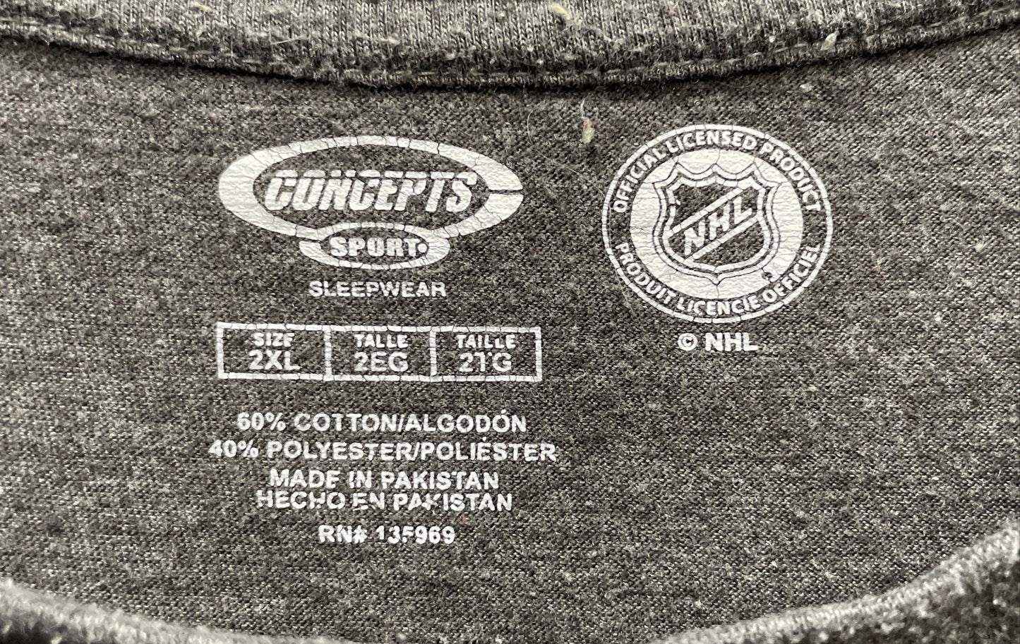 Concepts Sport Men's Detroit Red Wings Charcoal Gray NHL Sleepwear Shirt Sz 2XL