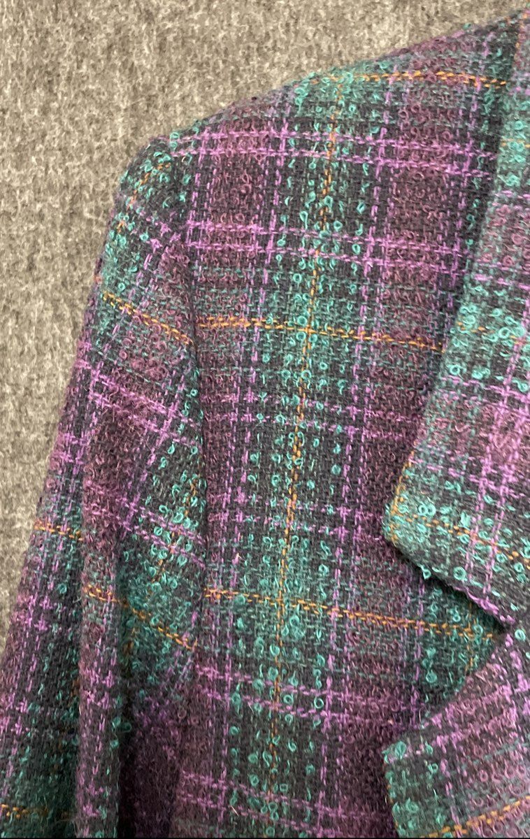 Vintage 90s Alfred Dunner Women's Purple Green Plaid Wool Blazer Sz 16 Petite