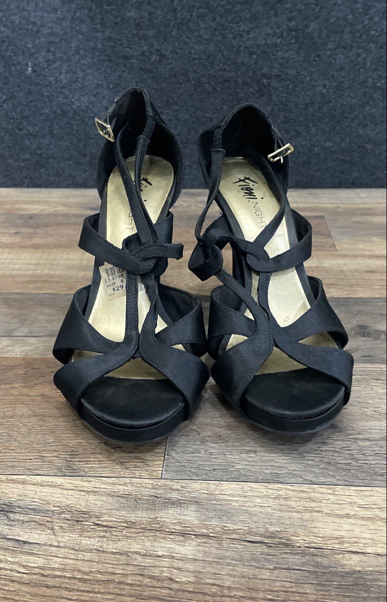 Fioni Night Black Fabric Strappy Platform Stiletto Heels Women's Size 8.5